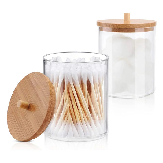 Acrylic Holder Dispenser Bathroom Jars with Lids Cotton Ball Pad round Holder for Bathroom Accessories Storage Organizer