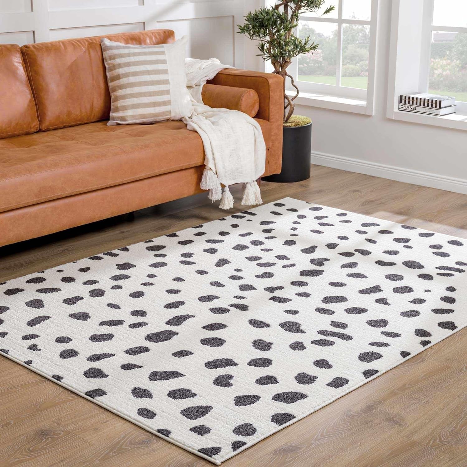 Tariffville Modern Animal Print Dalmatian Style Area Rug for Living Room, Bedroom, Kids Room, Nursery - High Pile Carpet - Black and White, Charcoal - 5'3" X 7'3" (5X7)
