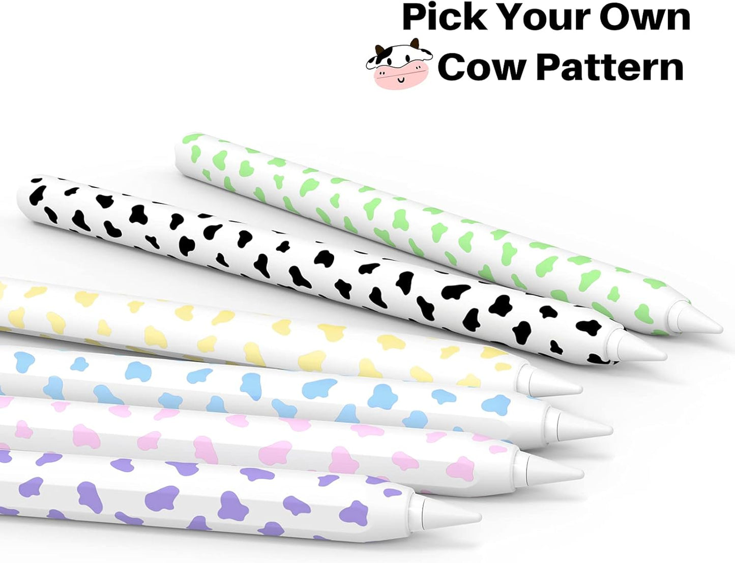 Cow Print Case for Apple Pencil 2Nd Generation Case Cover Silicone Protective Sleeve Skin Accessories with 10Pcs Apple Pencil Tips Cover (Black)