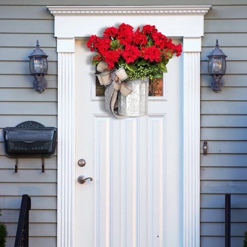 Bucket Wreath Wreaths for Front Door Spring Door Wreath Farmhouse Wreath Spring Door Decor Geranium Wreath Rustic Wreath