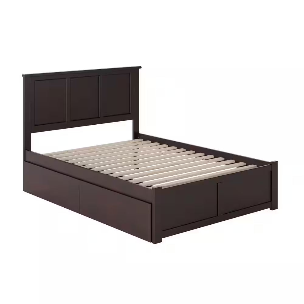 Madison Full Platform Bed with Flat Panel Foot Board and 2-Urban Bed Drawers in Espresso