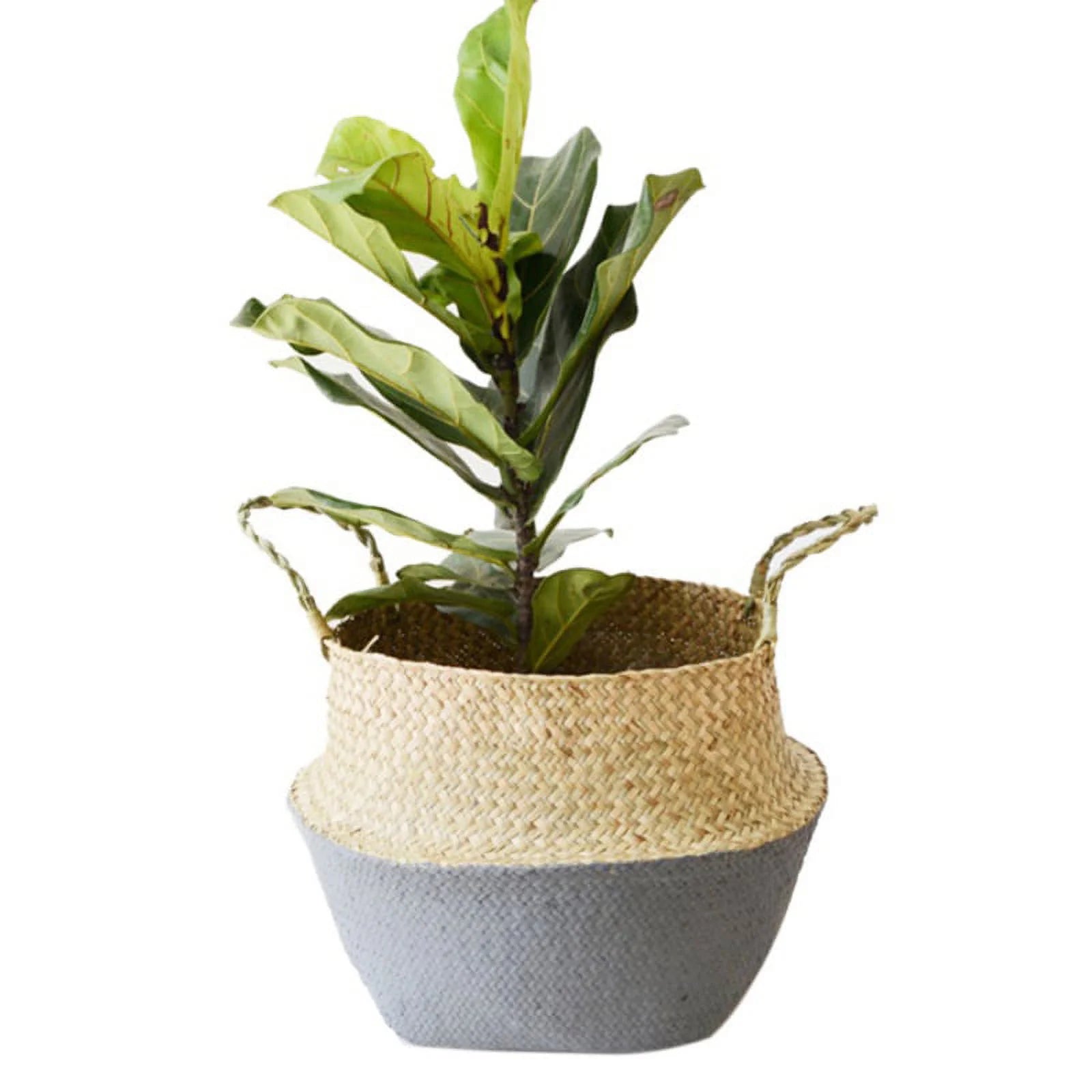 Clearance! Handmade Flower Basket Foldable Wickerwork Storage Basket Hanging Decorative Baskets Garden Flower Pot Rattan Planter Seagrass Home Storage Decor Basket