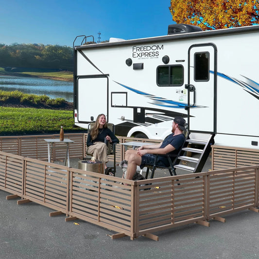 ZP19072 1.8 Ft H X 3.7 Ft W Woodtek Vinyl Cedar Color Slatted Portable Puppy Fence Kit (2 Panels)