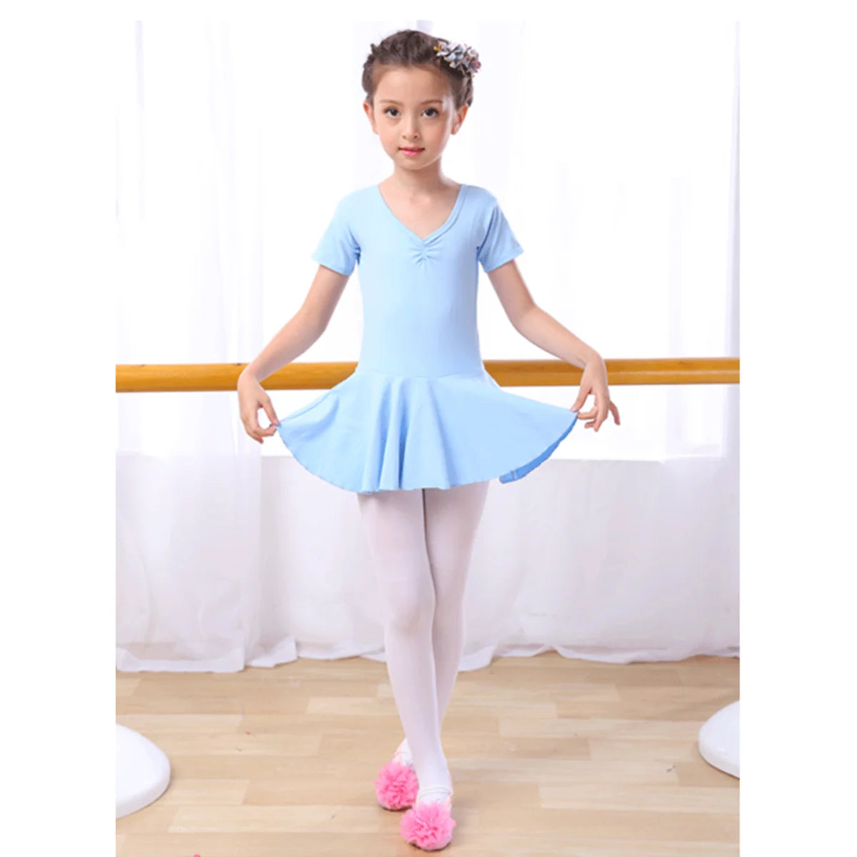 Girls Ballet Leotards Short Sleeve Back Bowknot Dance Leotards for Gymnastics