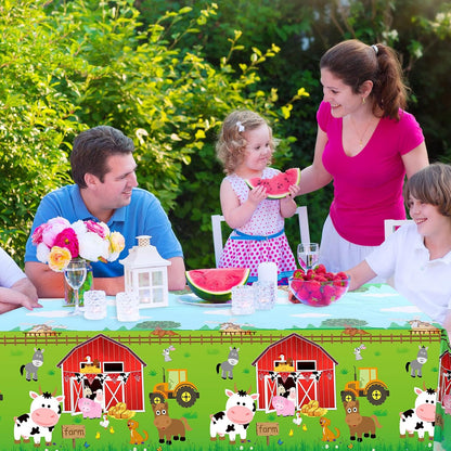 Farm Animals Party Tablecloth Farmhouse Disposable Plastic Table Cover Barnyard Farm Animal Theme Party Decorations for Baby Shower Birthday Party Supplies, 108 X 54 Inch (Red,1 Piece)