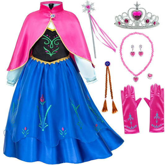 Anna Costume for Girls Frozen Dress Anna Dresses Princess Costume Toddle Long Sleeve with Accessories Birthday Party Cosplay 100 CM 2-3 Years