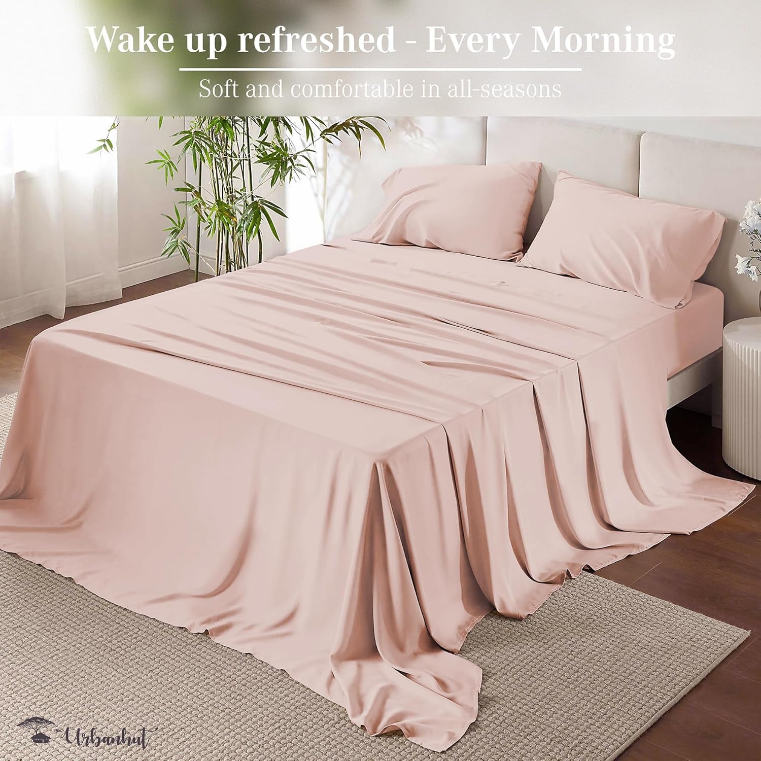 1000 Thread Count Egyptian Cotton King Sheets, Long Staple Soft & Breathable, 4 Pc Bed Sheet Sets, Luxury Hotel Sateen Sheets Fits 16" Deep Pocket - Blush Pink