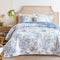 Reversible Quilt Set Twin Size, 2 Pieces White Blue Botanical Floral Printed Summer Bedding Set, Soft Microfiber Lightweight Bedspread/Coverlet for All Season - 68"X86"