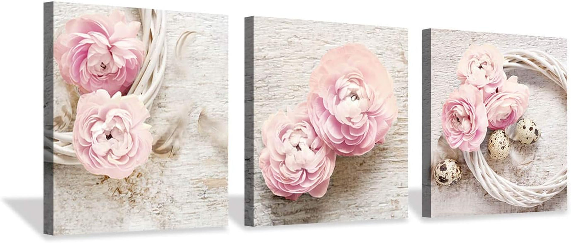 Floral Canvas Wall Art Print: Flower Bloom Picture Graphic Artwork Painting for Washrooms (12"X12"X3Pcs)