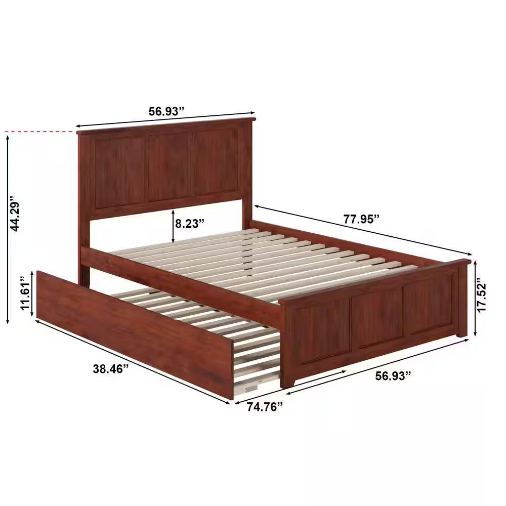 Madison Walnut Full Platform Bed with Matching Foot Board and Twin Size Urban Trundle Bed