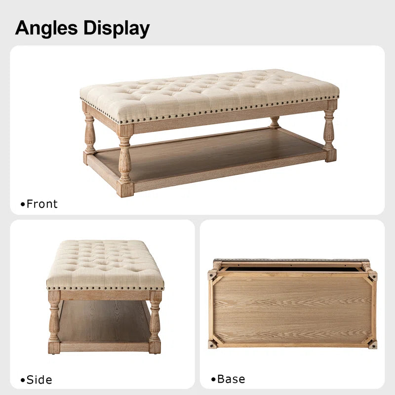 Clymer 47.5" Wide Tufted Rectangle Cocktail Ottoman with Storage Tray