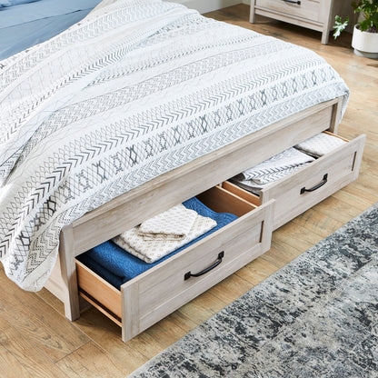 Modern Farmhouse Queen Platform Bed, Rustic White Finish