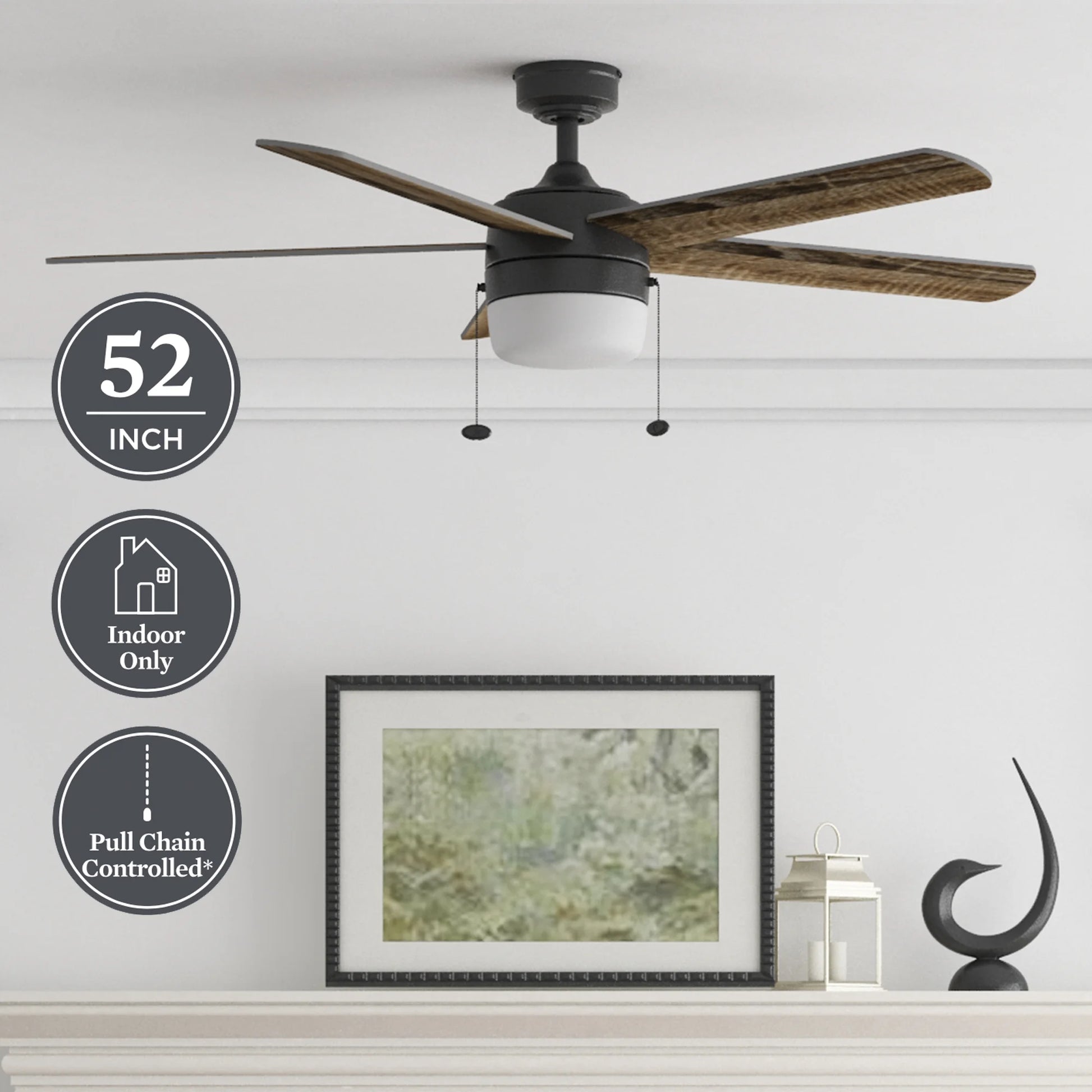 52" Pearce Modern Black Indoor Ceiling Fan with Light, Adjustable Color Temperature & Reverse Airflow