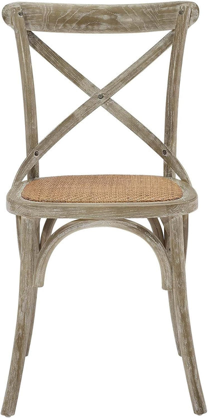 Gear Rustic Modern Farmhouse Elm Wood Rattan Dining Chair in Gray