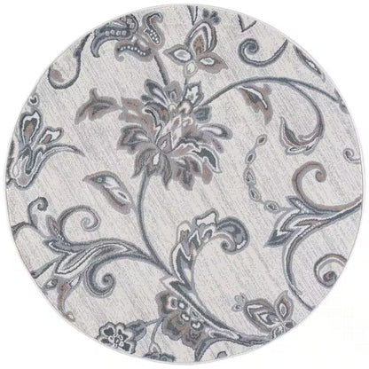 Madison Floral Gray 6 Ft. round Indoor Area Rug