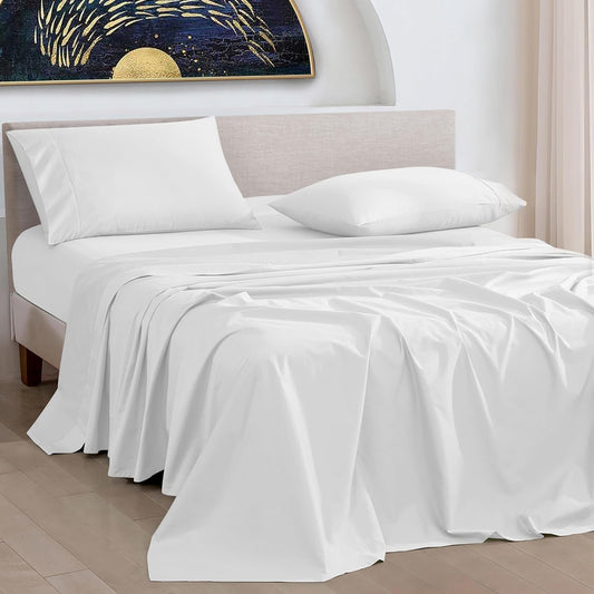 1000 Thread Count Egyptian Cotton Sheets California King Size, Long Staple Soft & Breathable, 4 Pc Bed Sheet Sets, Luxury Hotel Sateen Sheets Fits 16" Deep Pocket - White