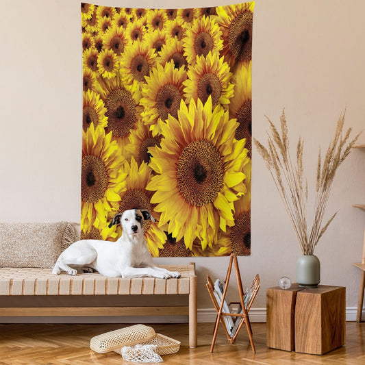 Sunflower Tapestry, Vintage Rustic Grunge Sunflowers Field Blooms Botanical Natural Petals, Wall Hanging for Bedroom Living Room Dorm Decor, 40" X 60", Earth Yellow Ginger