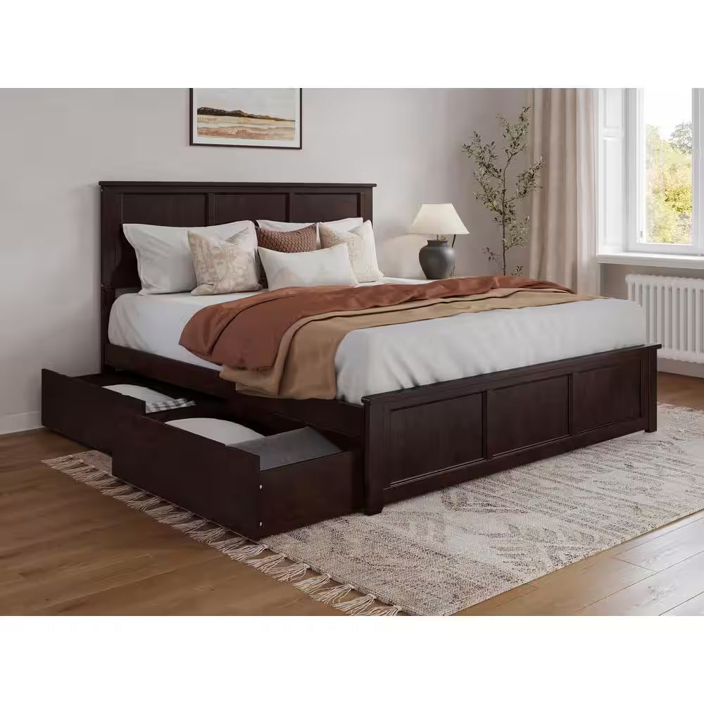 Madison Walnut Full Platform Bed with Matching Foot Board and 2 Urban Bed Drawers