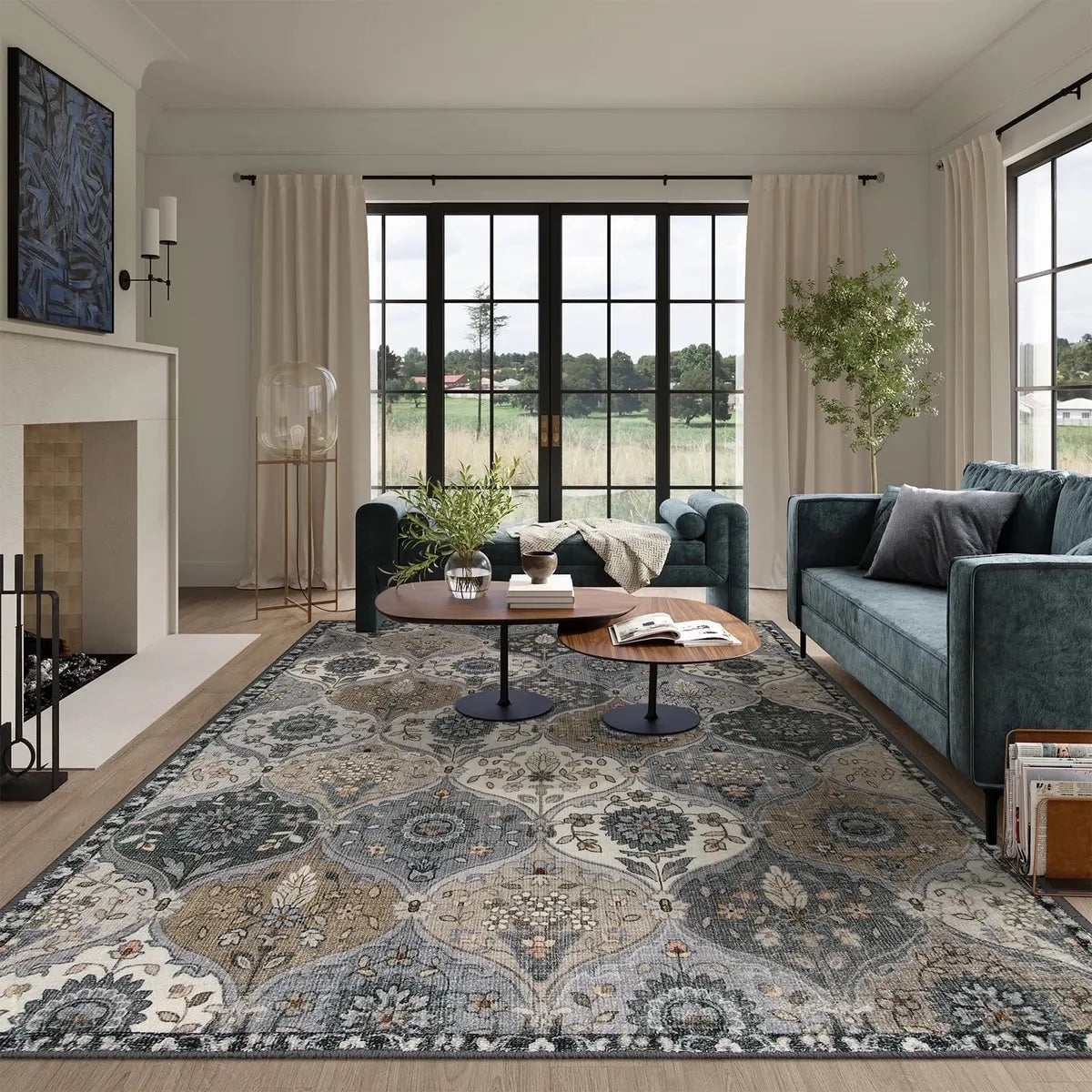 5'X7' Area Rug for Living Room Non-Slip Moroccan Indoor Washable Rug Ultra-Thin Foldable Soft Carpet Floral Accent Throw Rug for Kitchen Entryway Bathroom Bedroom Office Carpet,Grey