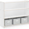 Edq Three Shelf Open Storage White with 3 Fabric Bins: Wood Bookshelf and Toy Organizer for Kids and Teachers; School Supply Furniture for Classrooms and Home