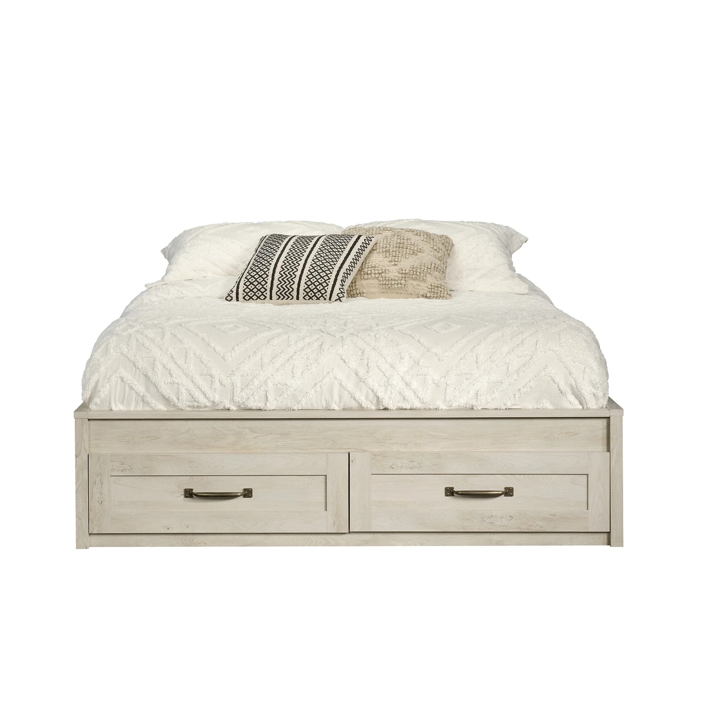 Modern Farmhouse Queen Platform Bed, Rustic White Finish