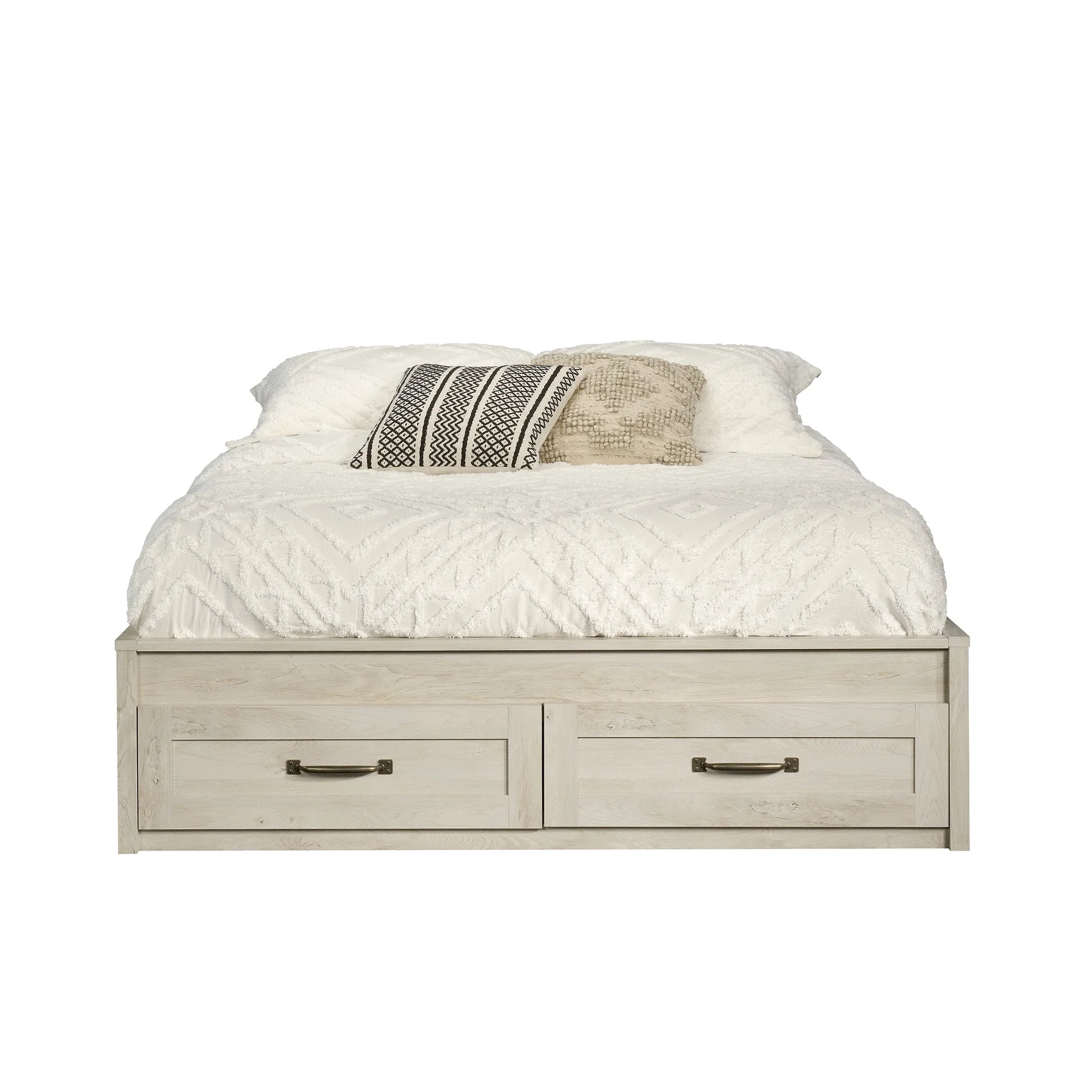 Modern Farmhouse Queen Platform Bed, Rustic White Finish