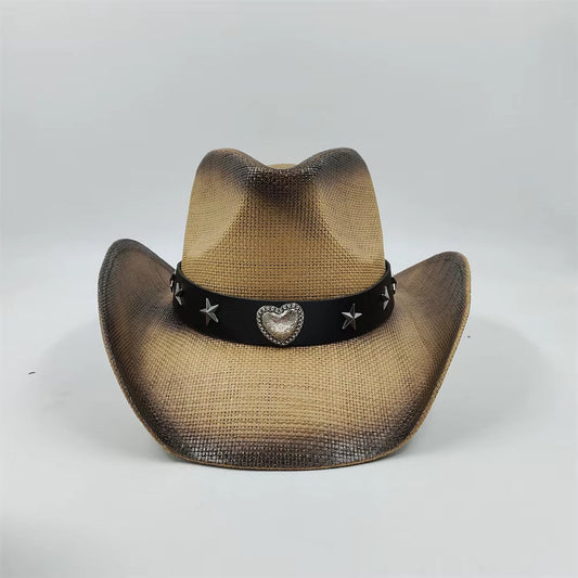Love Belt Accessories Western Cowboy Straw Hat Fashionable Men and Women Summer Sunshade Straw Hat Cowboy Hat Beach Hat 2024 New