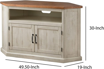 Martin Svensson Rustic Solid Wood TV Stand - Antique White and Honey Tobacco Finish - Hexagonal Shape and Farmhouse Design Entertainment Center with Shelves Included