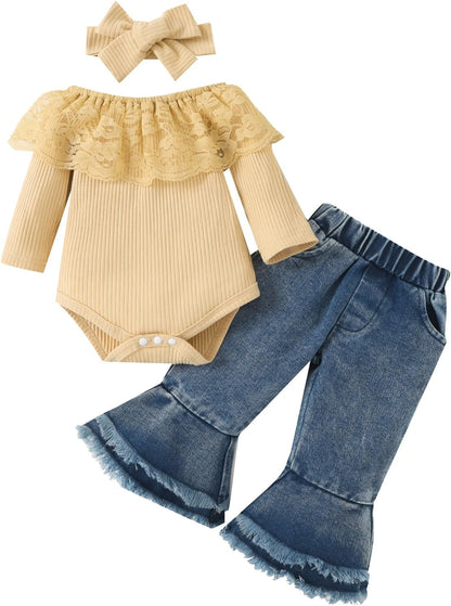 Baby Girl Clothes Outfits Toddler Infant Baby Romper Top+Jeans Clothing Set