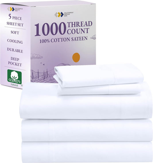 1000 Thread Count Split King Sheets for Adjustable Bed, Winner Architectural Digest Best Sheet, Luxury 100% Cotton Sateen Bed Sheets, Softer than Egyptian Cotton (White)
