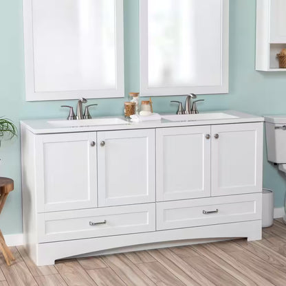 Lancaster 61 In. Double Sink White Bath Vanity with White Cultured Marble Top (Assembled)