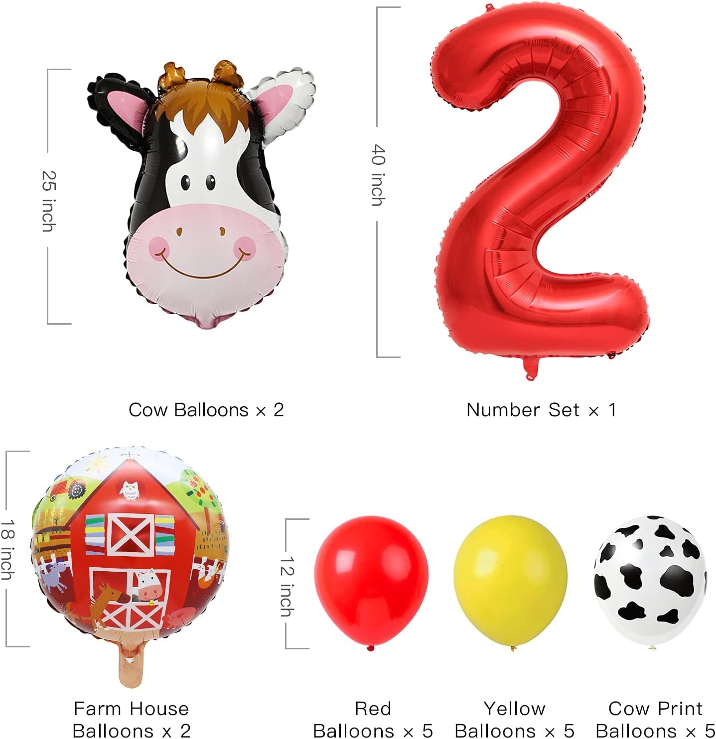 Cow Balloons for Farm Animal 2Nd Birthday Party Decorations Cow Print Barnyard Balloon Supplies with Large Number 2 Balloon