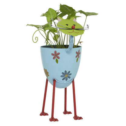 8" X 16" Indoor Outdoor Pink Metal Pig Planter with Floral Pattern Planter