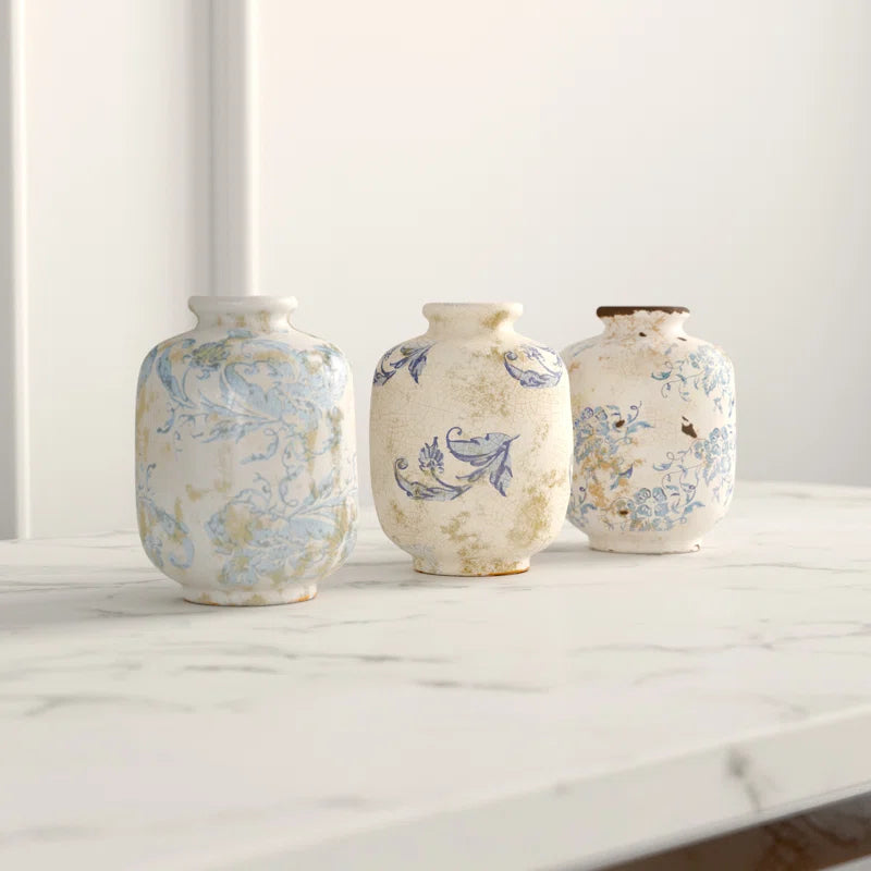 Decorative Terra-Cotta Vases with Heavy Distressing