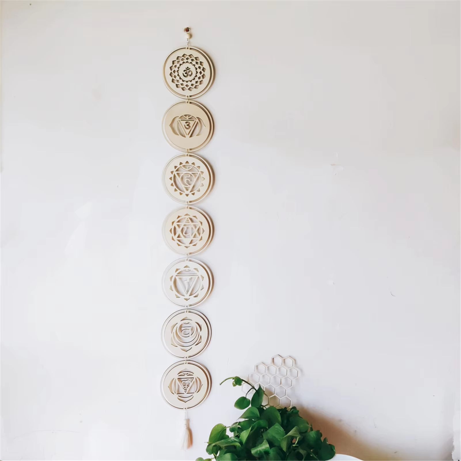 Healing Wall Art Decoration 7 Rings Wooden Home Wall Hanging Decor Wood Plate Pendant Ornament Gift