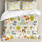 Animals Duvet Cover Set, Woodland Forest Animals Trees Birds Owls Fox Bunny Deer Raccoon Mushroom Print, Decorative 3 Piece Bedding Set with 2 Pillow Shams, King Size, Orange