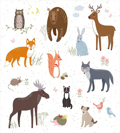 Cabin Duvet Cover Set, Animals in the Springtime Meadow Woodland Fauna Room, Decorative 3 Piece Bedding Set with 2 Pillow Shams, Queen Size, Brown White