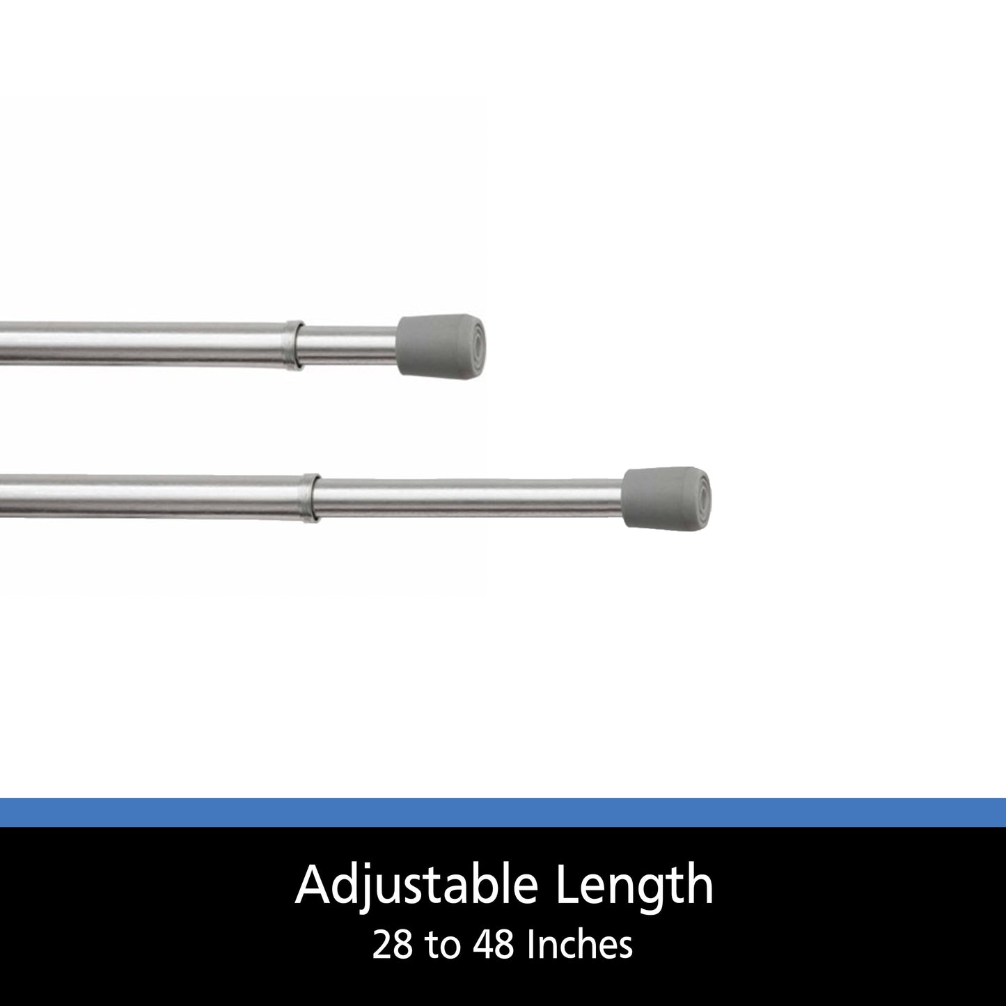 28-48 In. Adjustable Spring Tension Curtain Rod, 7/16 In. Diameter Steel Tube, Chrome Finish