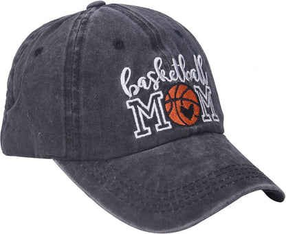Distressed Basketball Mom Baseball Cap for Women, Adjustable Washed Dad Hat for Mama