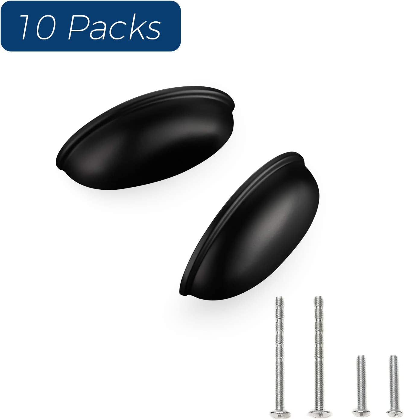 10 Pack 3" Drawer Pulls Flat Black Cabinet Cup Pulls Kitchen Hardware Cabinet Handles Drawer Handles Knobs 3 Inch Hole Center