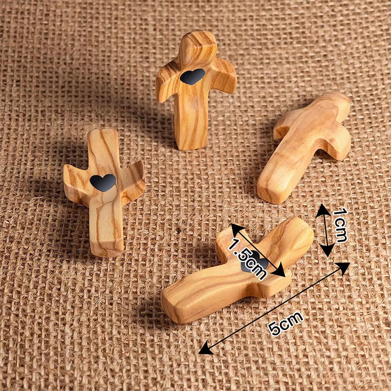 3Pcs Cross My Heart Encouragement Gift Handheld Wooden Cross with Epoxy Heart to Carry in Pocket Emotional Support