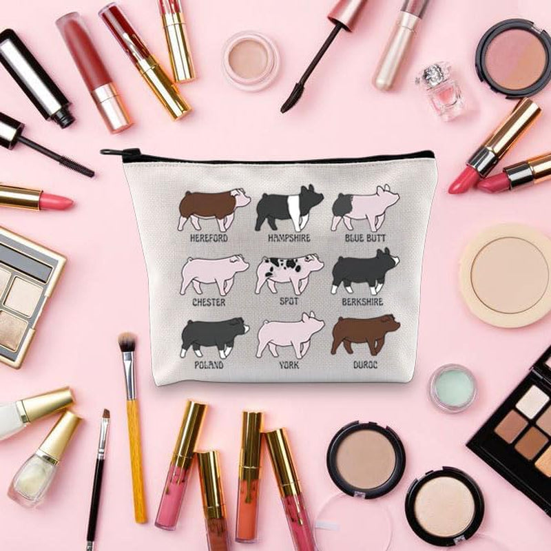 Funny Pig Idea Cosmetic Bag Pig Breed Inspired Zipper Pouch Pig Gifts for Pig Lovers Animal Lovers Gift Breeder Gift (Pig Show)