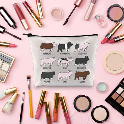 Funny Pig Idea Cosmetic Bag Pig Breed Inspired Zipper Pouch Pig Gifts for Pig Lovers Animal Lovers Gift Breeder Gift (Pig Show)