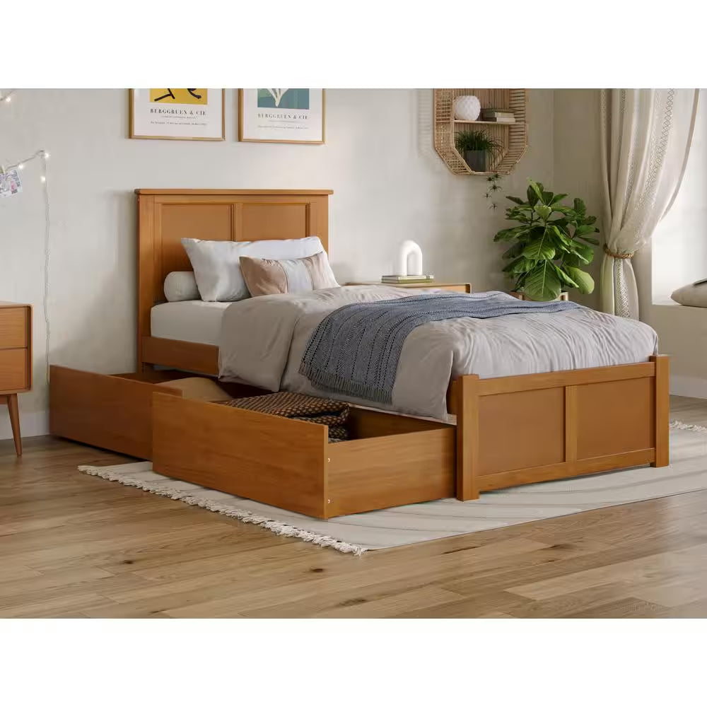Madison Full Platform Bed with Flat Panel Foot Board and 2-Urban Bed Drawers in Espresso
