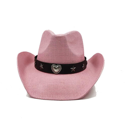 Love Belt Accessories Western Cowboy Straw Hat Fashionable Men and Women Summer Sunshade Straw Hat Cowboy Hat Beach Hat 2024 New