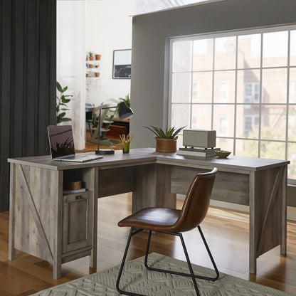Modern Farmhouse L-Desk, Rustic Gray Finish