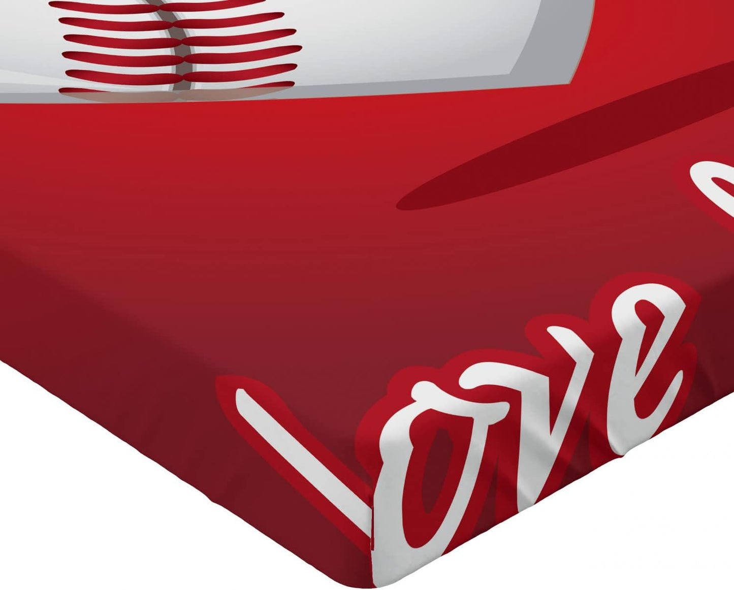 Sports Fitted Sheet, Love for Baseball Theme Heart Shaped Exercise National Sport Athletic Leisure Joy, Bed Cover with All-Round Elastic Deep Pocket for Comfort, Twin Size, Red White