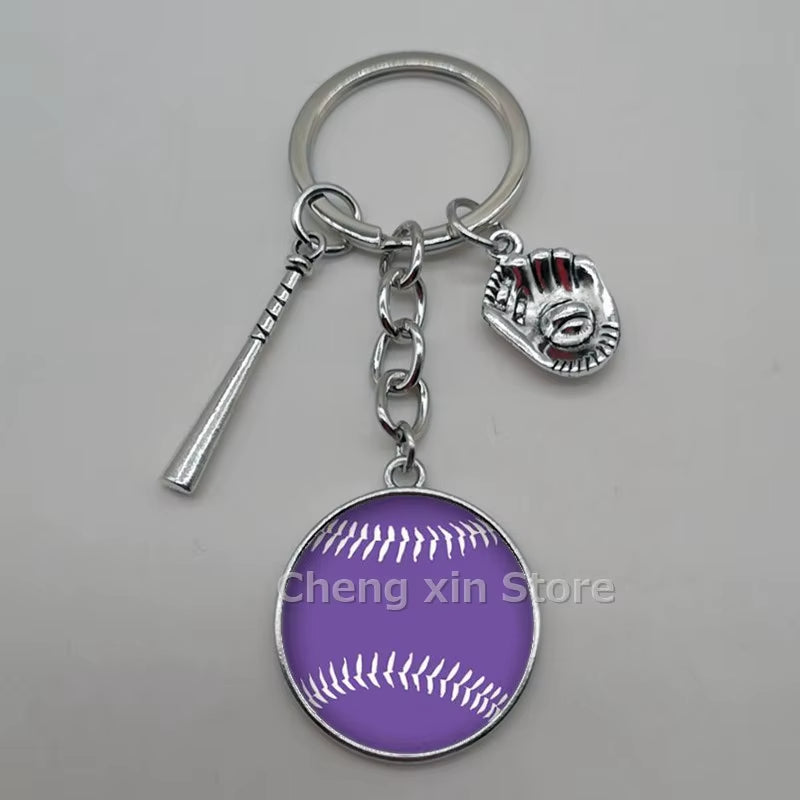 Baseball Softball Convex Photo Glass round Dome Keychain Jewelry, DIY Keychain