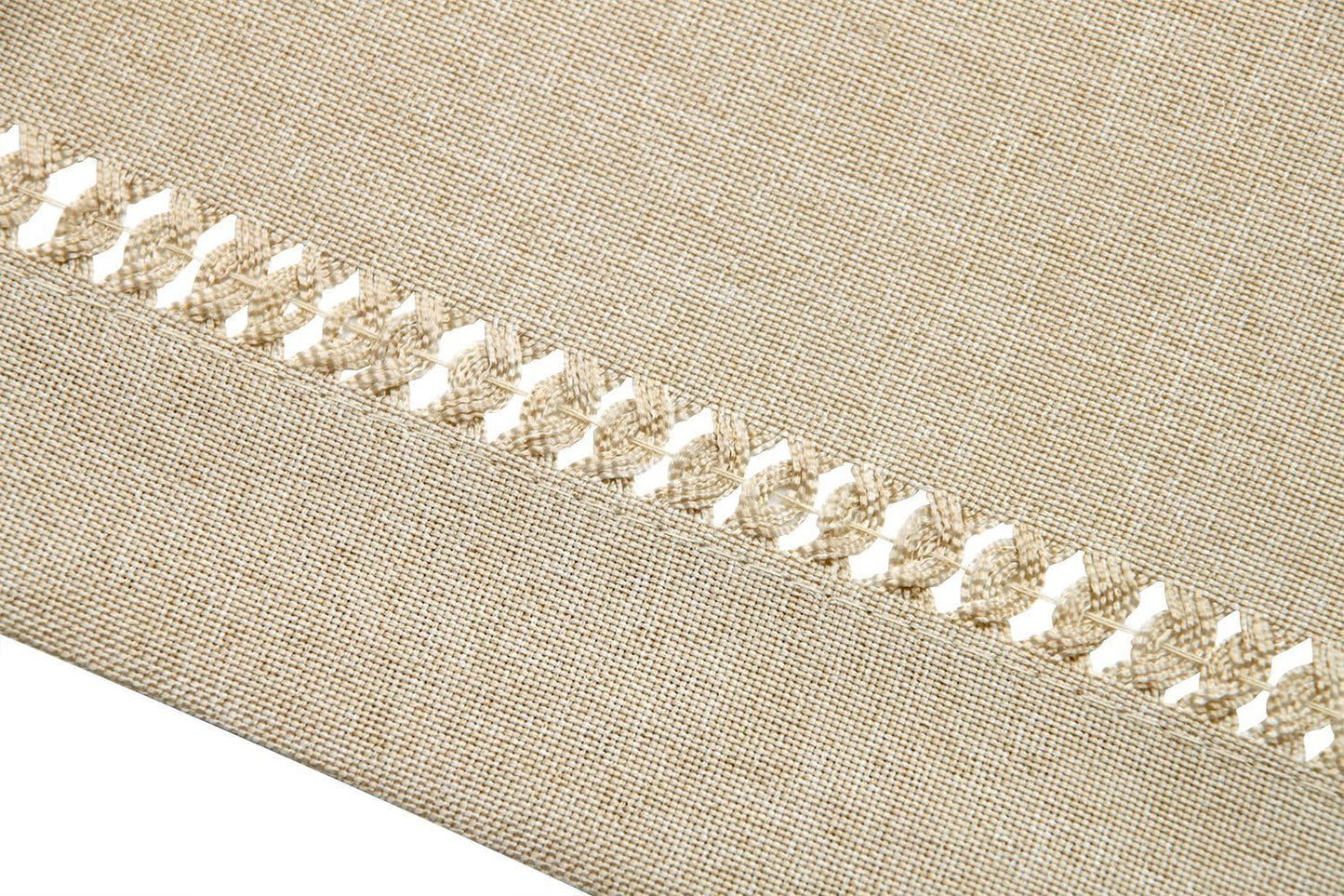 Handmade Hemstitched Polyester Rectangle Table Runners,Beige 14X48 Inch