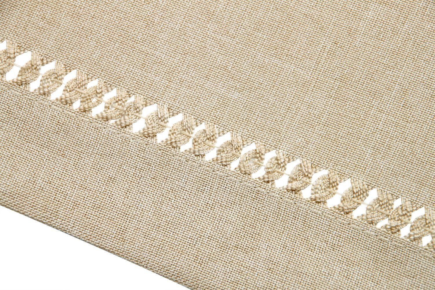 Handmade Hemstitched Polyester Rectangle Table Runners,Beige 14X48 Inch